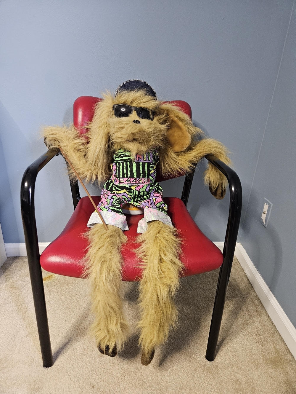 FUNAMALS LARGE BIG PLUSH STICK HAND PUPPET TAN DOG WITH SUNGLASSES 90S RETRO